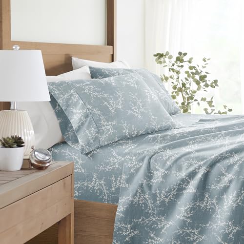 LINENS & HUTCH Sheet Set Patterned Microfiber Ultra Soft Bedding in Distressed Willow - King Distressed Willow Green Mist