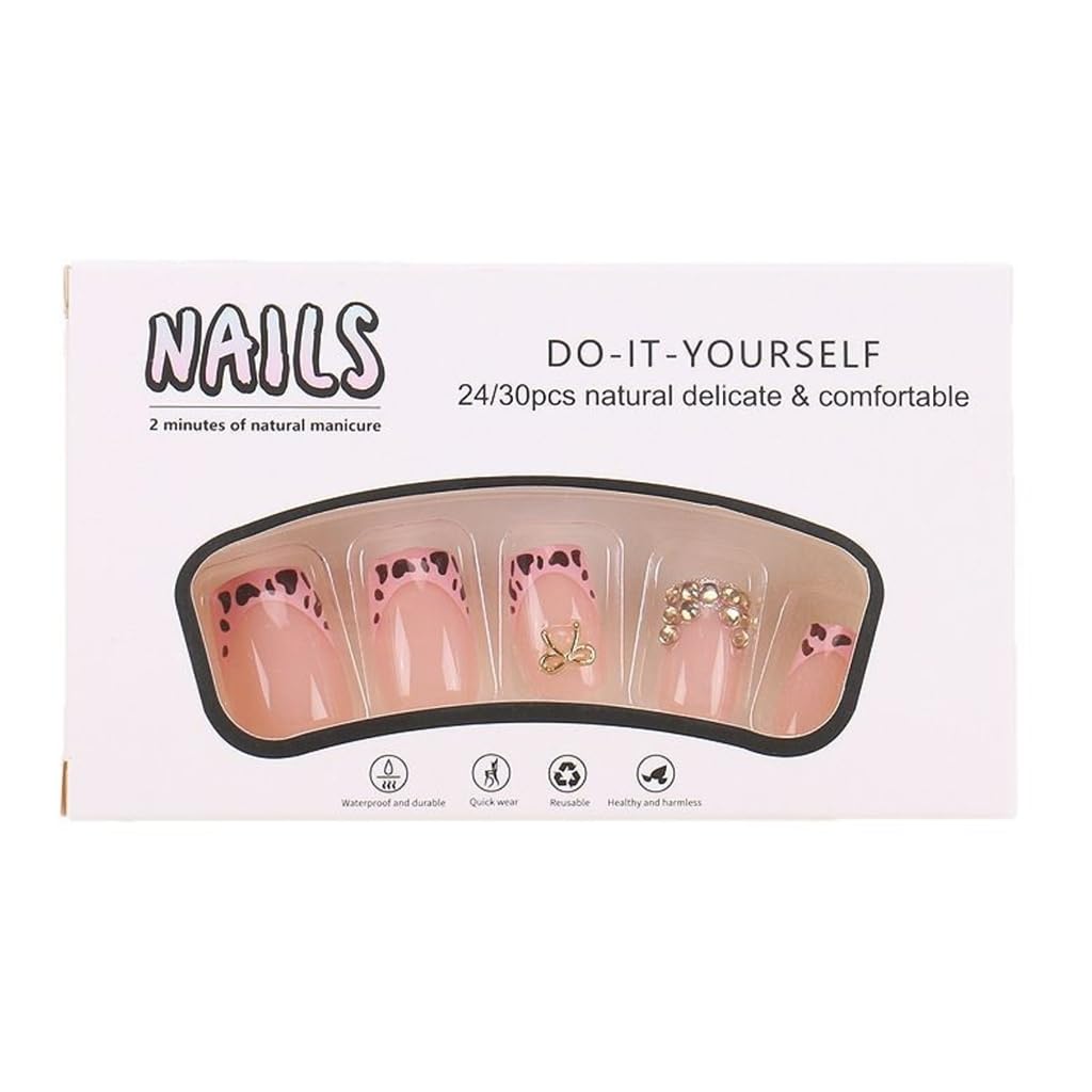 24Pcs Short Square False Nails 3D Bows Acrylic Artificial Nails For Celebrations And Daily Commuting