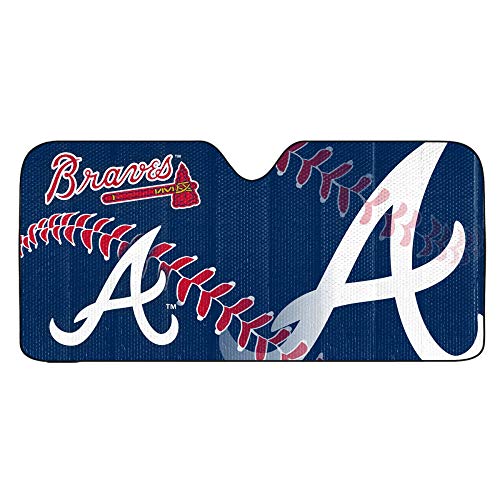 Fanmats 28525 MLB Atlanta Braves Windshield Sun Auto Shade, Sun Shield Sun Visor | Accordion tri-fold for storage | 59" x 29.5", Colorful Team Design