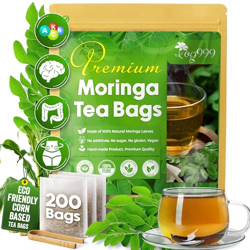 Image of TOG999, Premium 200 Moringa Leaf Tea Bags, 100% Natural & Pure. Loose Leaf Moringa Herbal Tea. No Sugar, No Caffeine, No Gluten, Vegan.
