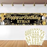 Personalized Birthday Banner for Party, with Name & Ages Option-Custom DIY Alphabet & Numbers Stickers Birthday Party Backdrop Indoor/Outdoor Celebrations (Black Gold)