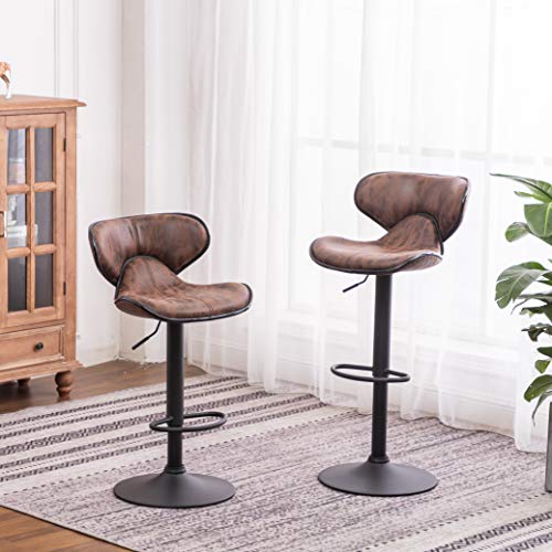 Roundhill Furniture Masaccio Butaco Ajustable con Tapizado Marrón Envejecido y Base Cromada, Set de 2 miniatura 2