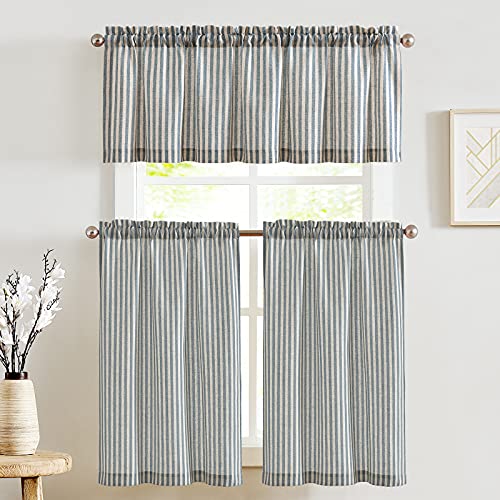 jinchan Striped Kitchen Curtains and Valance Set 24 Inch Tier