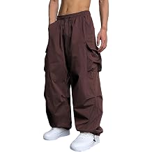 Mens Casual Cargo Pants Elastic Waist Drawstring Street Hip Hop Trousers with Pockets