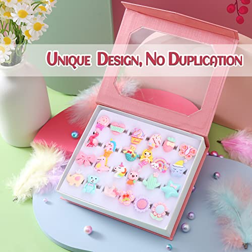 Moliuliu 24Pcs Little Girl Jewel Rings In Box, Adjustable, No Duplication Kids Play Ring,Pretend Play And Dress Up Ring For 4-12 Year Old Girl Birthday Gifts, 3 4 5 6 7 8 9 10 11 12 Year Old Girl Toy Rings For Kids #TOP1