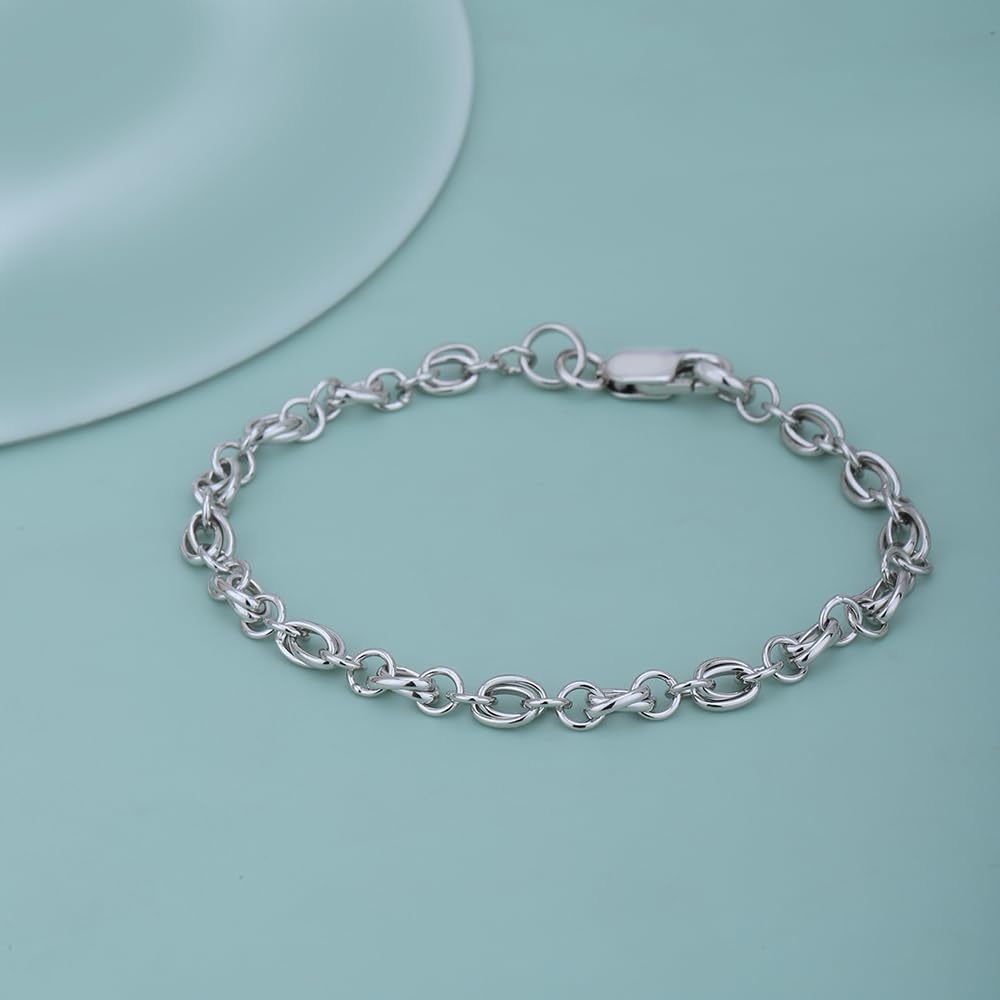Vanbelle Sterling Silver Jewelry - Rhodium Plated with 925 Stamp - Fancy Link Chain Bracelet - Elegant Handcrafted for Women - 7.50" - Unisex Handmade Chain Bracelet - Image 8