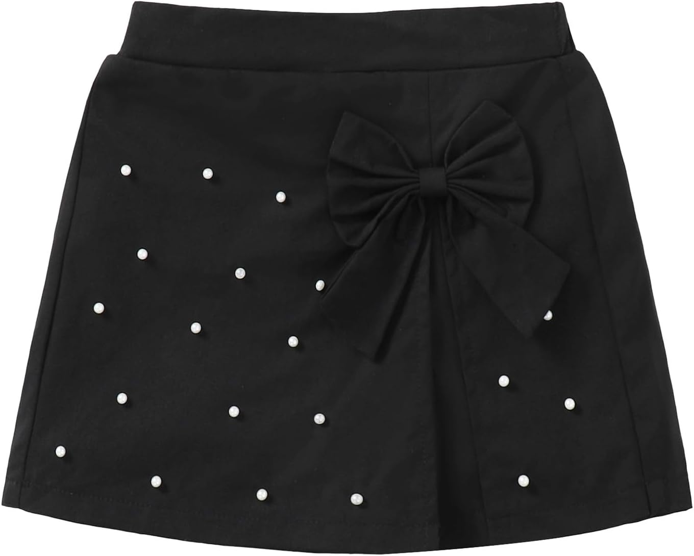 Girls Skirts Cute Pearl Bow Front Side Split Cotton A-Line Elastic High Waisted Straight Leg Skort Summer
