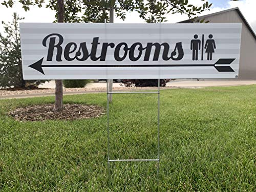Wedding 6 Pack Of Grey And White Striped With Black Writing 6X24 Lawn Signs With H-Stakes- Use For Wedding, Parking, Restrooms, And Reception #TOP4