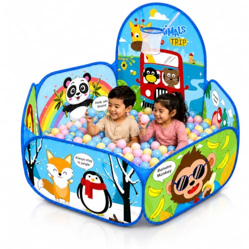Image of Magicwand Toddler X-X-Large Size Polyster Multi-Colored Animal Theme Pop-Up Activity Ball-Pool with 10 Balls Play Tent