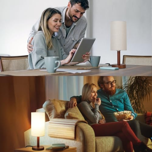 Lámpara de mesa pequeña para dormitorio con base de madera miniatura 5