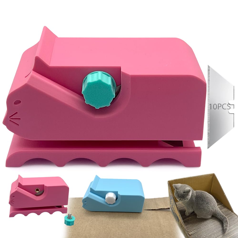 Cardboard Cutter for Cat Scratchers, Cat Scratcher Cardboard Strip Cutter with 10 Spare Blades, 3D Printed DIY Handheld Tool, Gift for Cat Lovers (