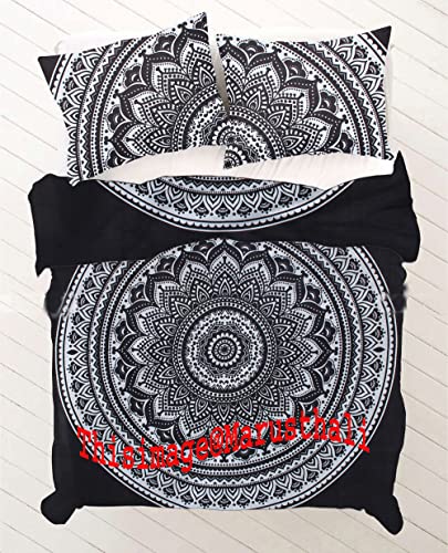 Marusthali Duvet Cover- Razaai Cover-Qulit Cover Light Weight Boho Bedding Duvet Cover Set 80" X 82" Inches (Queen, Black) #TOP1