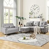 Pingliang Home 2 Piece Comfy Couch Set, 3 Seater & 2-Seater Sofa and Loveseat Set with Ottoman, Modern Sofa Sets for Living Room/Apartment/Office, Light Grey