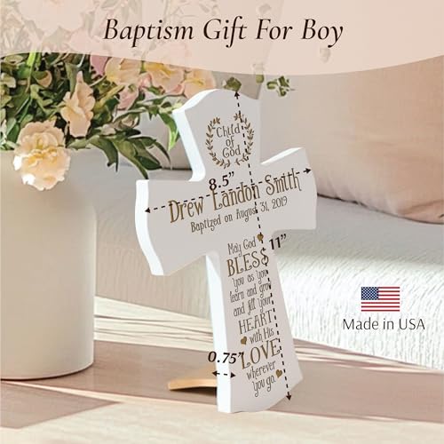 Image of LifeSong Milestones Personalized Ivory Baptism Cross for Girls - Wooden Wall Cross Decoration - Christening, Baby Dedication & First Communion Gifts Ivory 8.5x11