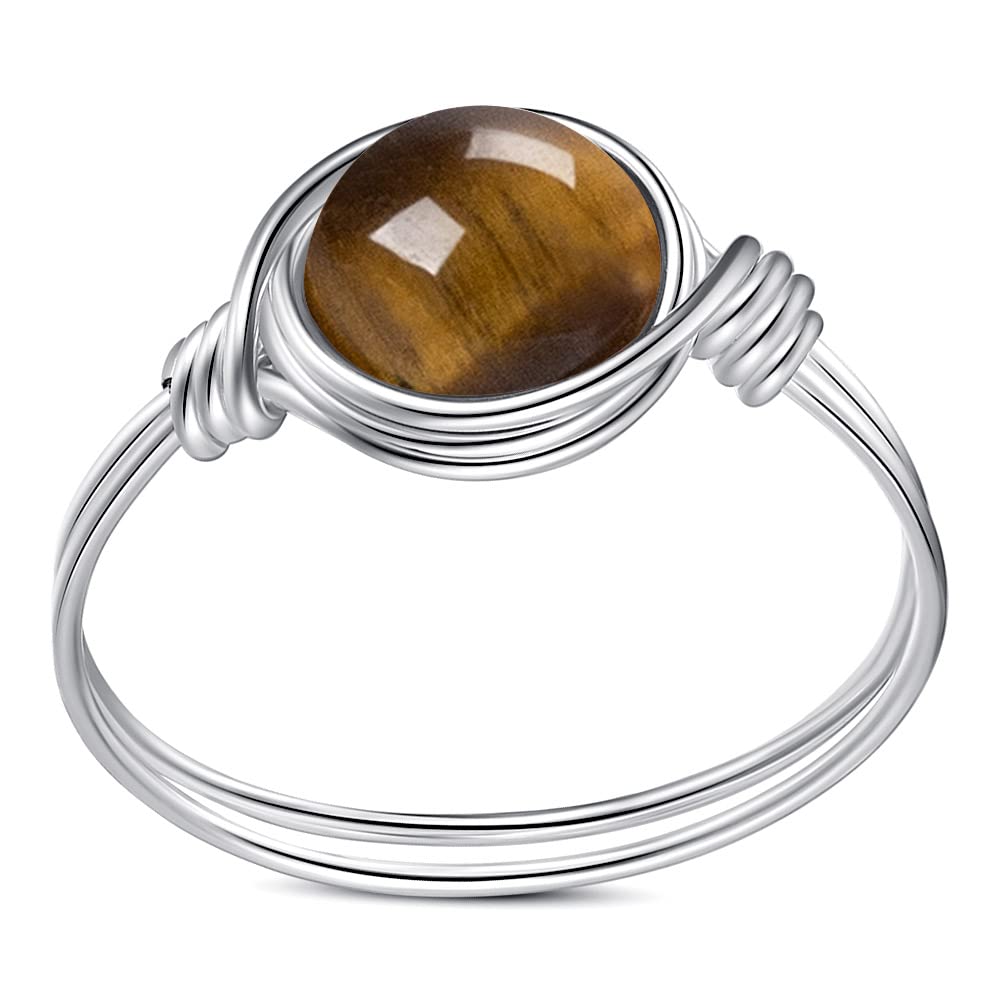 YWDREAM Crystal Rings for Women Spiritual, Healing Crystal Rings Wire Wrapped Ring, Carnelian Rose Quartz Amethyst Tiger Eyes Opalite Amazonite