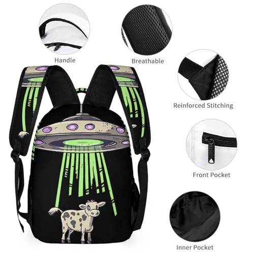 Printed Spaceships And Cows Backpack Shoulder Bags Lunch Bag Pencil Case Box 3 Set Daypack Cute3
