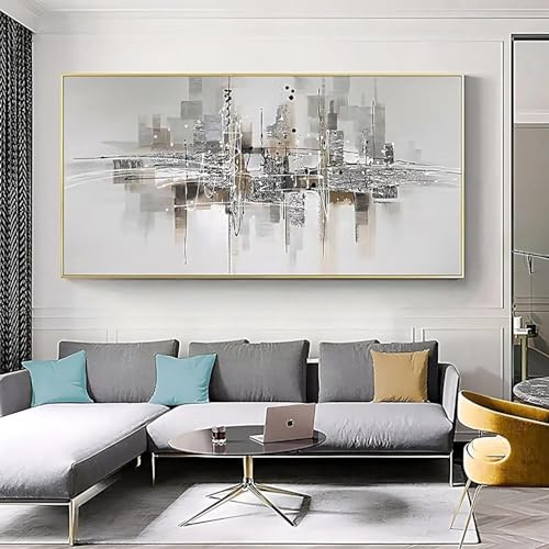 Peinture abstraite de bâtiment de ville sur toile grise grand format