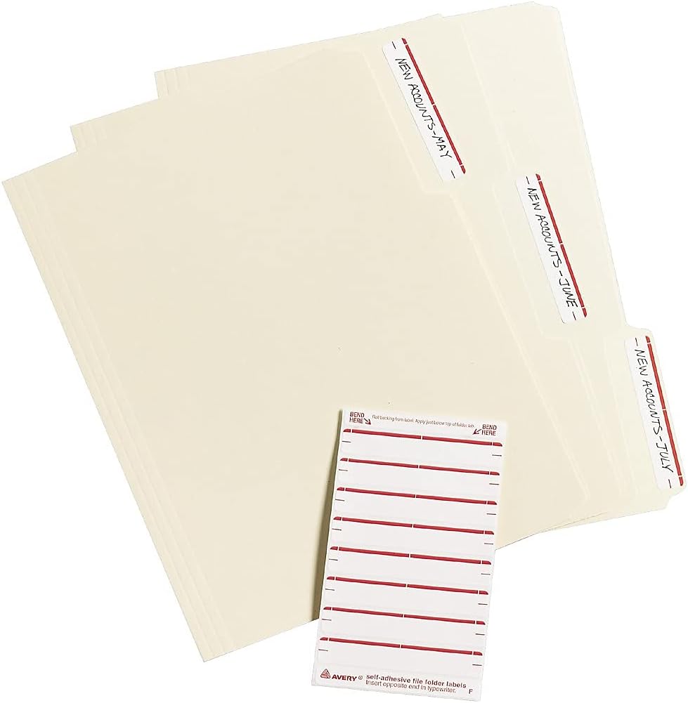 Avery 05201 Print or Write File Folder Labels, 1/3 Cut, Dark Red Bar, 252/Pack : Office Products