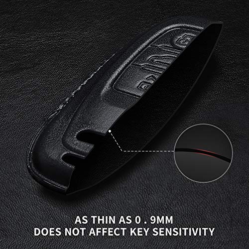 Image of Tukellen Compatible with Audi Key Fob Cover Genuine Leather with Keychain,Leather Key Case Key Shell Compatible with Audi R8 Q5 Q7 S3 S4 S5 S6 S7 S8 SQ5 RS5 RS7 A4 A5 A6 A7 A8 Keyless Entry-Black