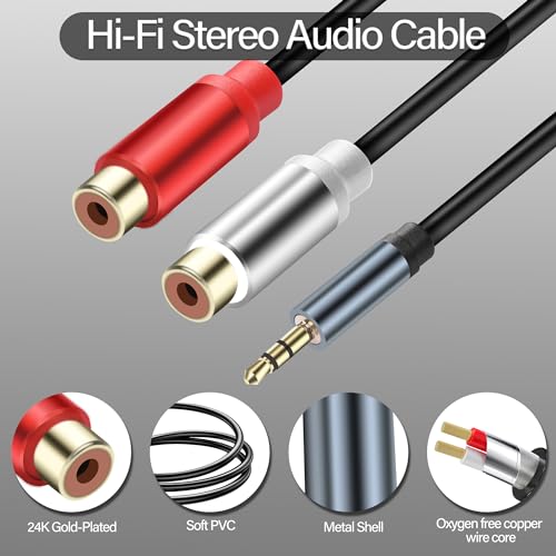 JSADZKJ 3.5mm to RCA Y Splitter Stereo Audio Cable 3.5mm Male to Dual RCA Female Audio Cable 1/8 Headphone Plug to 2 RCA Connector Stereo Cable for Mobile Phone MP3 Tablet Speaker 2PCS - Image 2