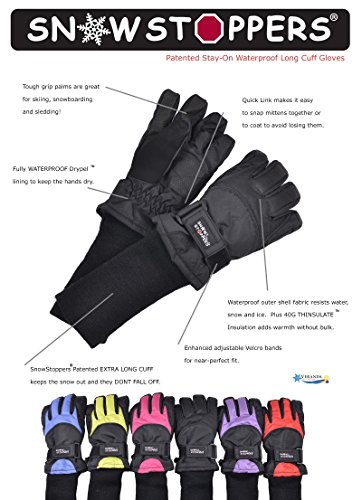 SnowStoppers Kid\'s Waterproof Ski & Snowboard Winter Gloves Small / 6-10 Years Black - Thumbnail 3