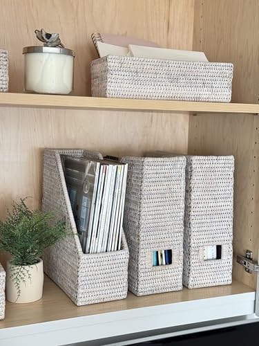 Kouboo La Jolla Rattan Magazine File, Desk Paper Organizer, White Wash image 5