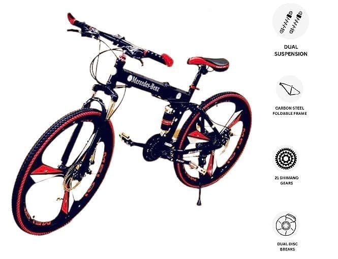 Image of Amaze Kai Dual Suspension Bikes Bm Foldable Gear Cycle for Men with 21 Speed Gear 6 Spoke | Folding Mountain Bike with Double Disc Break & Mac Wheel, 26 Inch, White N Black (Black-red)