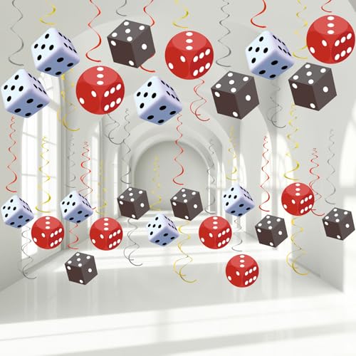 Image of 58PCS Casino Theme Hanging Swirls Decorations Casino Dice Hanging Swirls Supplies for Casino Theme Party Decorations Casino Night Party Decorations Poker Party Decor Game Night Decor(Red, White, Gray)