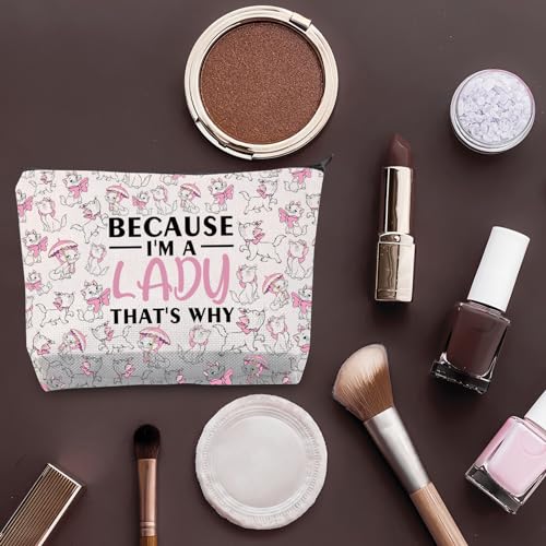 PLITI Marie Cat Gifts Because I'm A Lady That's Why Marie Cat Lover Makeup Bag Marie Ladies Gift for Friend (Because Lady bagU) - Image 4