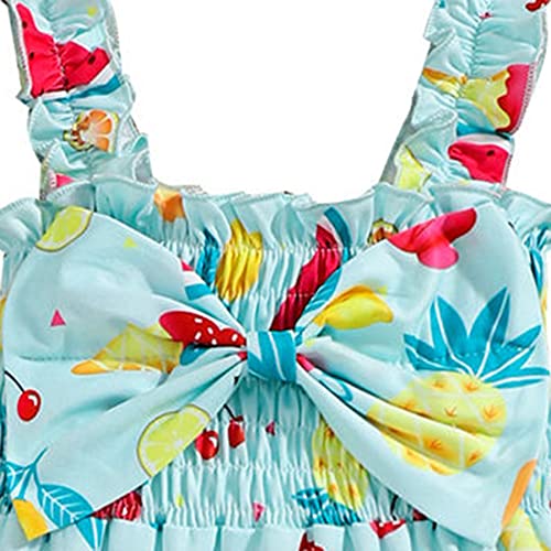 Image of Hopscotch Girls Polyester Fruit Print Bodysuit With Headband in Blue Color