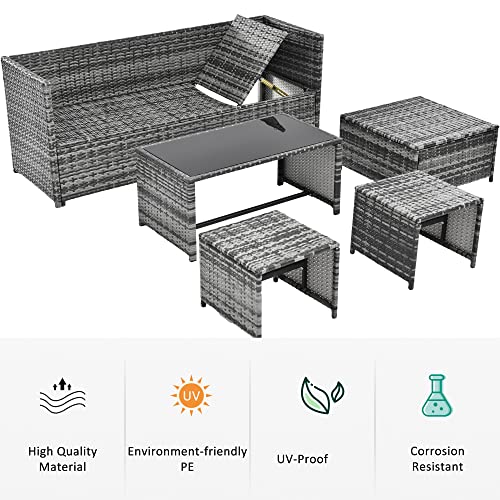 LTGB 5PCS Rattan Garden Corner Sofa Set, Outdoor Garden Furniture Set Patio Sofa Set with Coffee Table, Seat Cushions and Back Cushions, for Backyard/Garden/Poolside/Balcony - Image 3