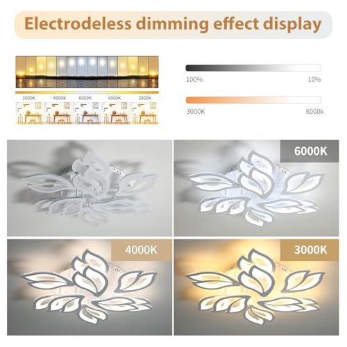 Image of ELEPHANTBOAT Modern Ceiling Light, 28.3in Dimmable LED Flush Mount Ceiling Lamp, 3000-6000K Acrylic Petals Chandelier Lighting Fixture with Remote Control for Living Room Bedroom (White)