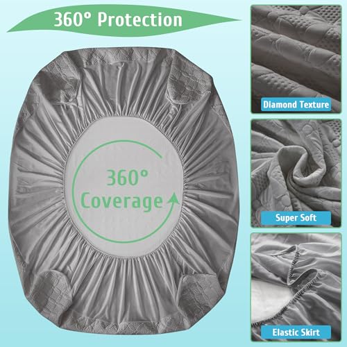 Lunsing Waterproof Queen Mattress Protector, Soft Breathable and Noiseless Queen Size Mattress Pad Cover with 6-18 in Deep Pockets,Gray