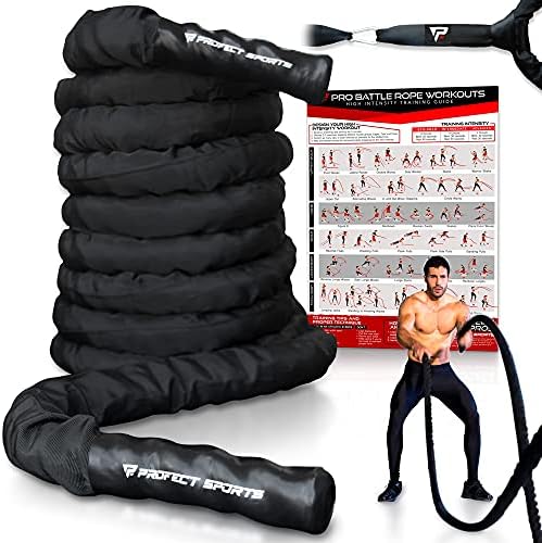 Pro Battle Ropes with Anchor Strap Kit and Exercise Poster – Upgraded Durable Protective Sleeve – 100% Poly Dacron Heavy Battle Rope for Strength Training, Cardio Fitness, CrossFit Rope (2.5” x 30 ft)