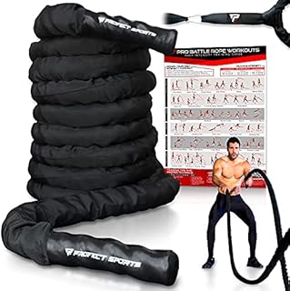 Pro Battle Ropes with Anchor Strap Kit and Exercise Poster – Upgraded Durable Protective Sleeve – 100% Poly Dacron Heavy Battle Rope for Strength Training, Cardio Fitness, CrossFit Rope (1.5” x 30 ft)