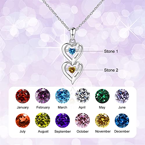 BAUMA AUTO Personalized Mothers Pendant Necklace with 1-6 Heart Simulated Birthstone Custom Engraved Family Name Necklace for Women Mom Christmas (2 names)