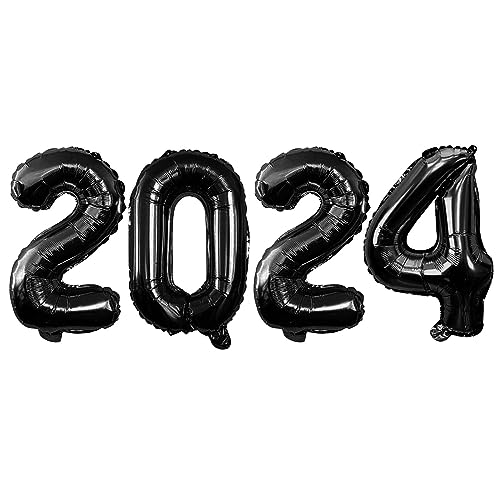 GOER 2024 Foil Number Balloons for 2024 New Year Eve Festival Party Supplies Graduation Decorations (Black,16 Inch)