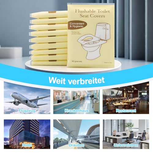 Toilette Auflage, 100 Stück Toilettenauflage Einweg, Einweg Toilettensitzbezüge Papier, Spülbare Toilette Auflage für Öffentlichen Toiletten