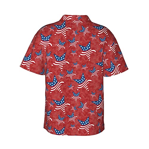 American Flag Star Hawaiian Shirt For Men Summer Men's Casual Button-Down Shirts Regular Fit Short Sleeve Shirts Boys Hawaiian Shirt For Beach Medium #TOP2