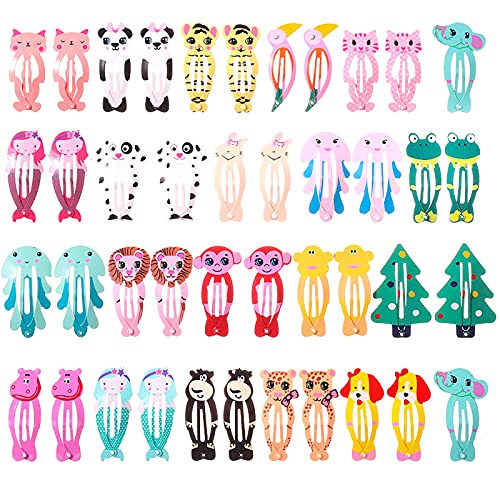 42Pcs Snap Hair Clips For Girls, Cute Candy Color Cartoon Design No Slip Metal Barrettes Hair Pins Hair Accessories Kids Teens Women Birthday Party Gift #TOP4