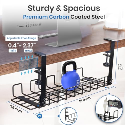 Under Desk Cable Management Tray, 16” No Drill Cord Organizer with Clamps for Wire Management, 4mm Sturdy Wire Desk Cable Organizer Tray, Cable Management Rack for Home & Office (Pack of 2) by WTADAY - Image 3