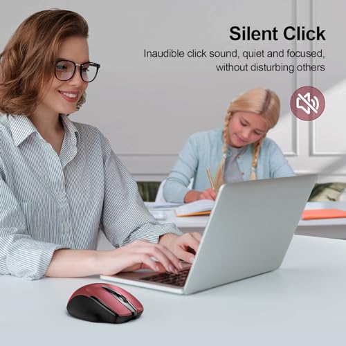Image of TECKNET Wireless Mouse, BT 5.0 /2.4G, Rechargeable 6-DPI Silent, Red | Bluetooth 5.0 /3.0 & USB A, 2-Device Easy Switch, Wide OS Compatible, 6 Buttons, 6-DPI up to 4800, Ergonomic for S to M Hands