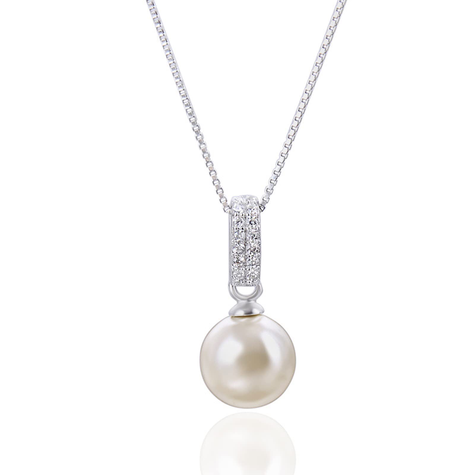 Hcma Women's Silver 925 Sterling Necklace With Freshwater Pearl Zircon Gemstone Pendant For Trendy Jewelry Wedding Party Jewelry Gift