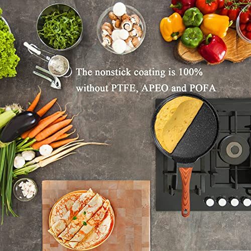 Aoorun Crepe Pan, Pancake Pan, Dosa Tawa Pan Nonstick Flat Griddle Frying Skillet Pan With Granite Coating & Solid Wood Handle For Omelette, Tortillas, Induction Compatible, 10 Inch #TOP6