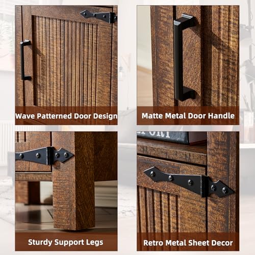 Joaxswe Night Stand Set of 2, 18 Inch Farmhouse Nightstand with with Charging Station and USB Port, Rustic Wood Bedside Table with Magnetic Door, Bed Side Tables for Bedroom, Reclaimed Barnwood