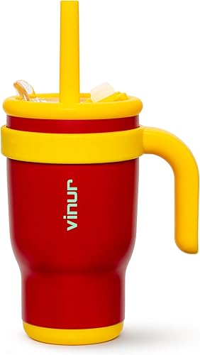 Miniatura 24 de VINUR - Vaso aislado para niños con asa de 14 onzas de acero inoxidable de doble pared con aislamiento al vacío, vaso de viaje para agua con tapa y