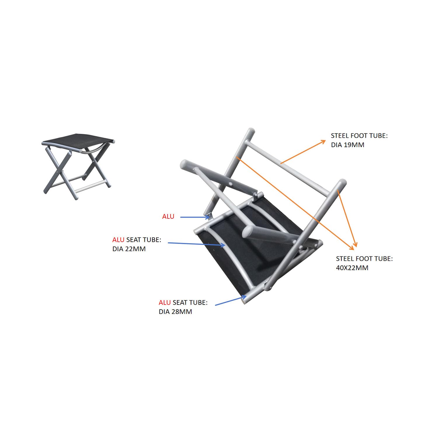 Mojawo Tabouret de Jardin Pliable en Aluminium résistant aux intempéries Argenté/Noir