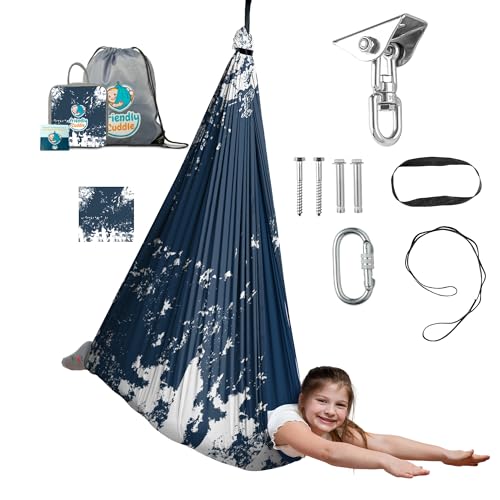 Image of Indoor Sensory Swing for Kids or Outdoor - Holds 300lbs, Double-Layer, & 360 Swivel, Calming Compression Therapy Swing Hammock for Kids & Adults with All Hardware - Sensory-Motor Toys & Gifts
