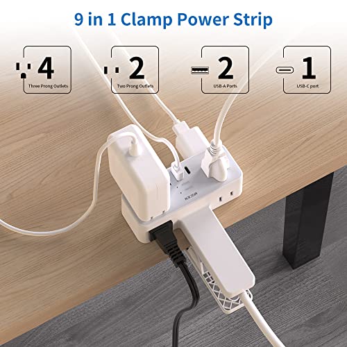 Desk Clamp Power Strip with USB Ports, Mscien 6 FT Extension Cord with Multiple Outlets, Surge Protector Power Strip with 6 Outlet & 3 USB(1 USB C), Desk Mount Edge Extension Cord for Home Office
