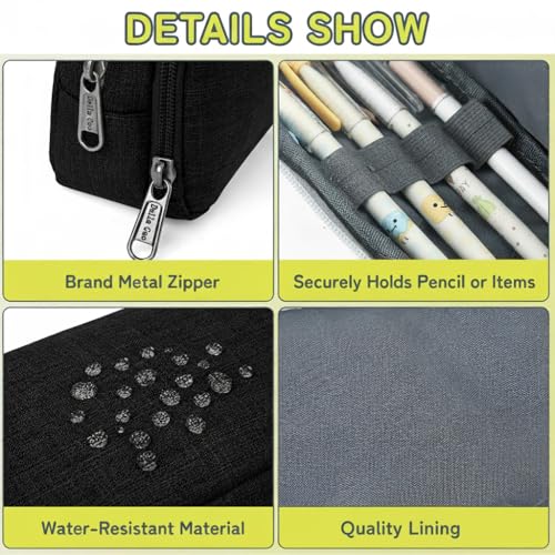 Image of Della Gao Pencil Case, Large Pencil Pouch Nylon Pencil Box for Office Stationery Organizer, Multifunctional Pencil Bag for Men Women